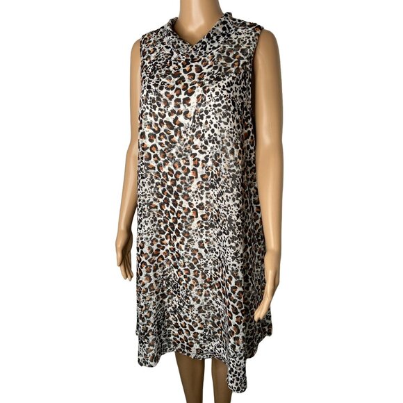 Sharagano NWT Leopard Print Mockneck Chiffon A-Line Dress Size 14 - Picture 3 of 9